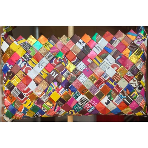 Novelty Pattern Candy Wrappers Multicolored Shoulder Purse 6.5" Tall - Picture 13 of 14